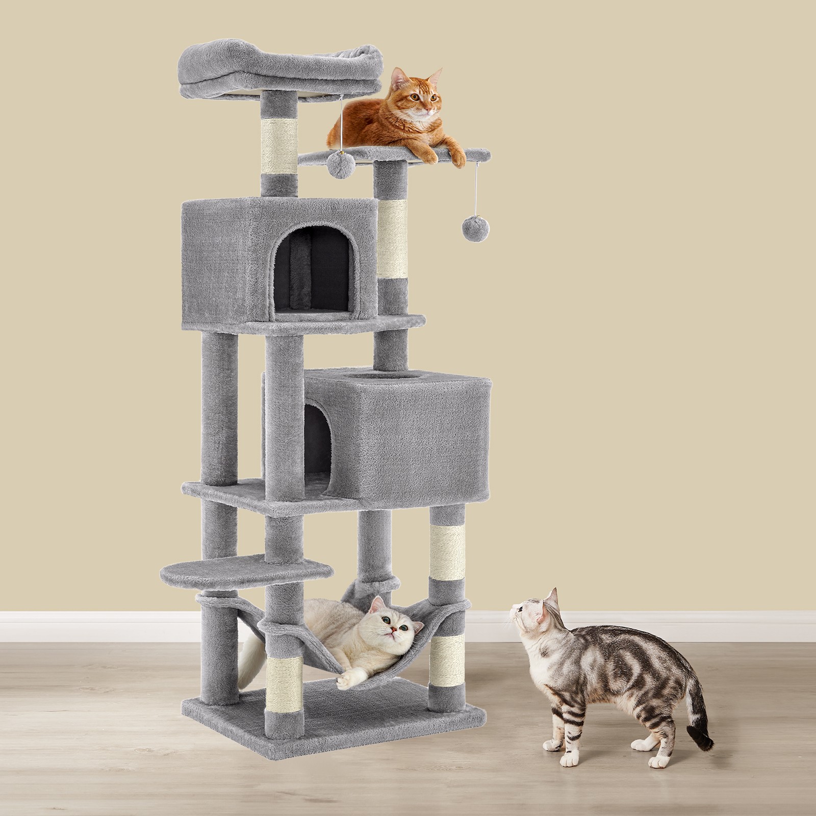 Cat Tree, 155 cm Cat Tower for Indoor Cats, Plush Multi-Level Cat Condo