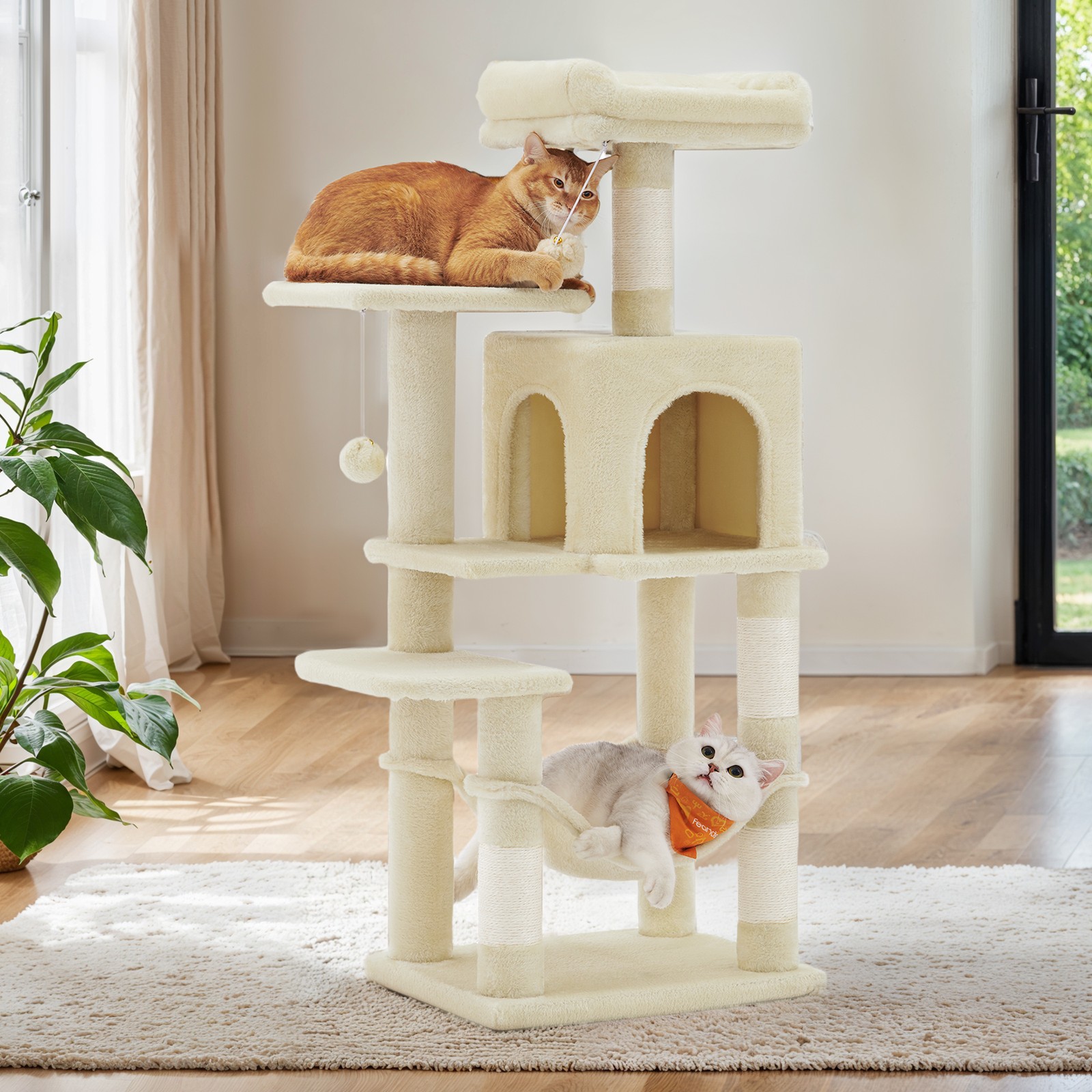 Multi-Level Cat Tree, Cat Tower Condo with 4 Scratching Posts, Hammock Multi-Level Cat Tree, Cat Tower Condo with 4 Scratching Posts, Hammock