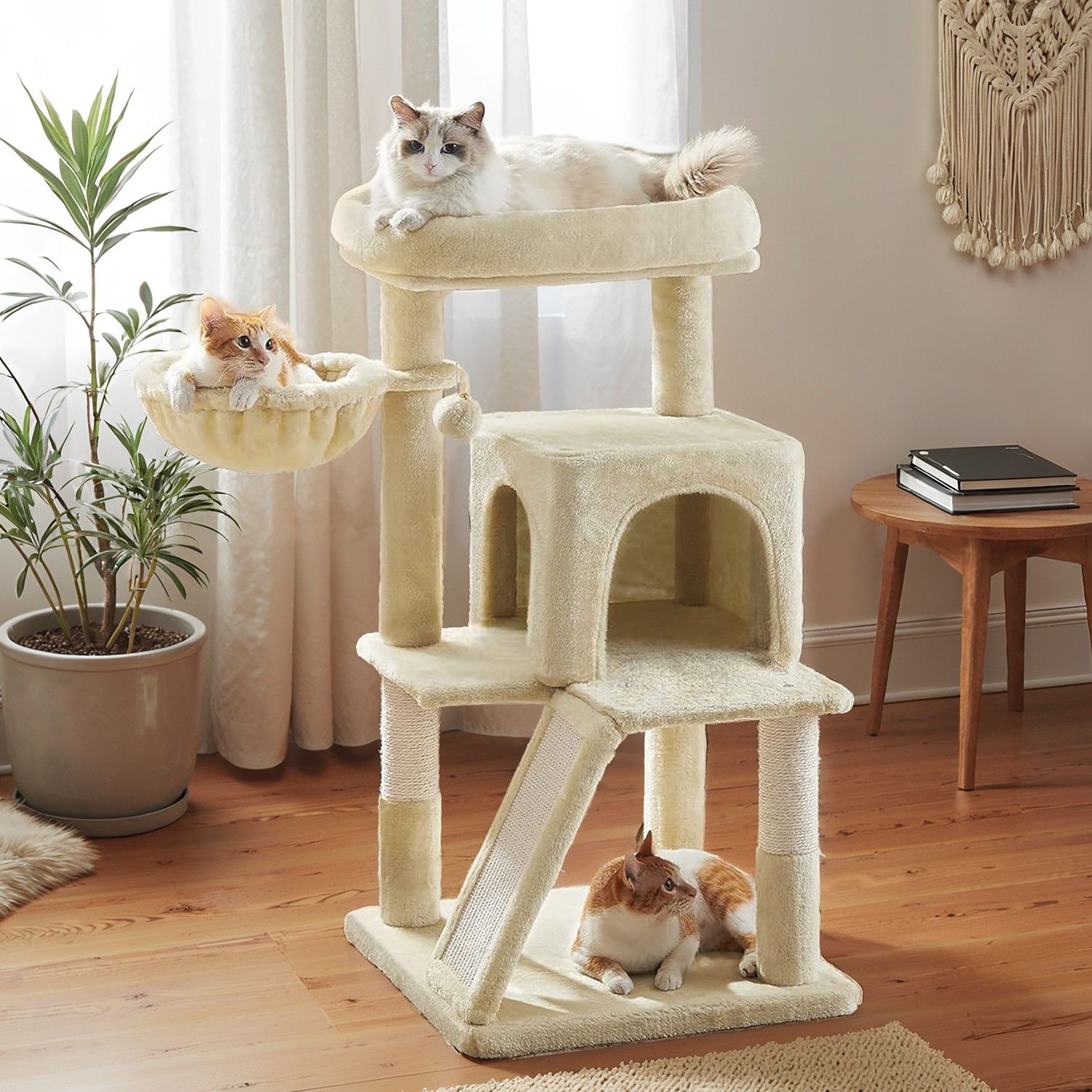 Small Cat Tree, Cat Tower with Widened Perch for Large Cats Indoor, Kittens