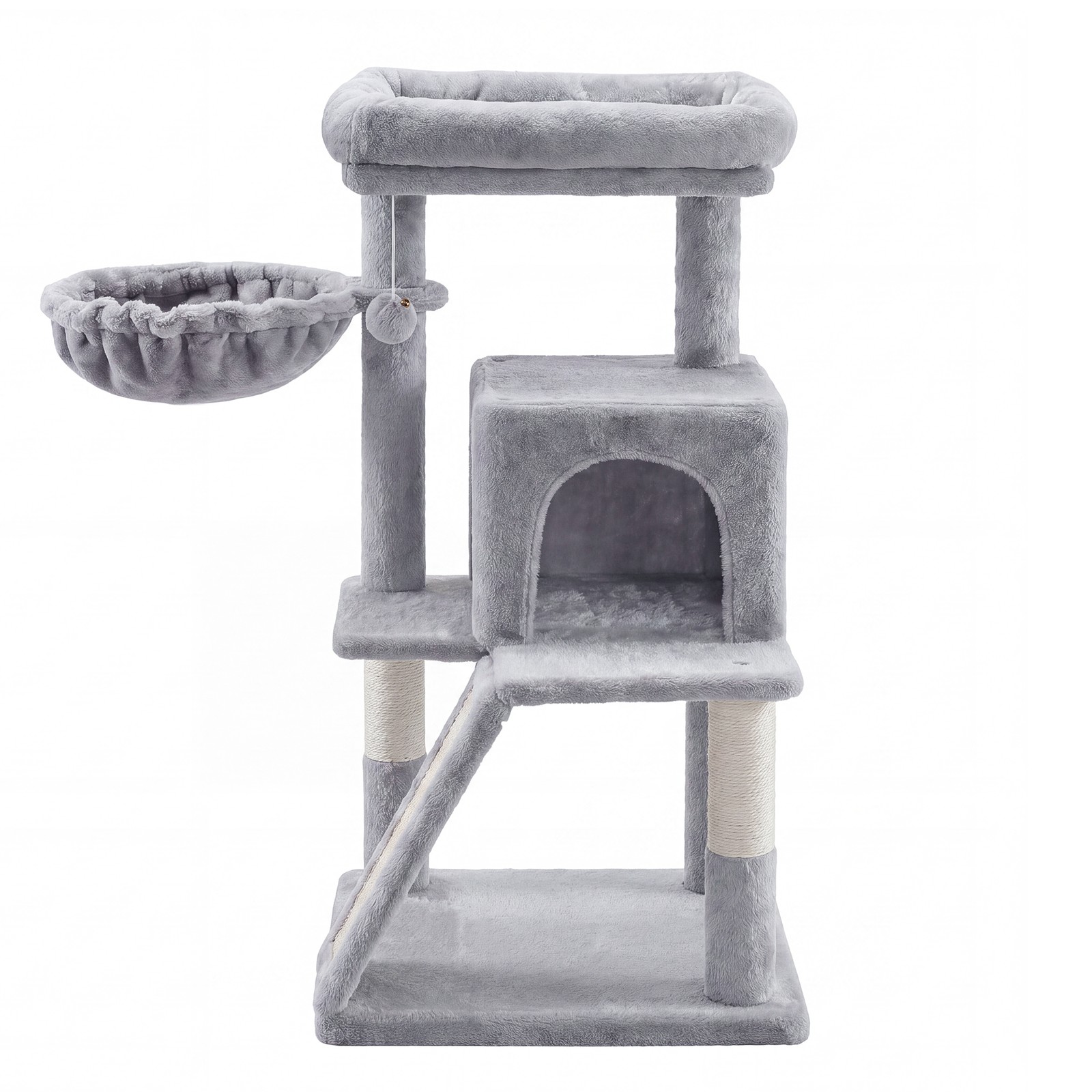 Small Cat Tree Tower with Sisal Scratching Posts, Light Grey