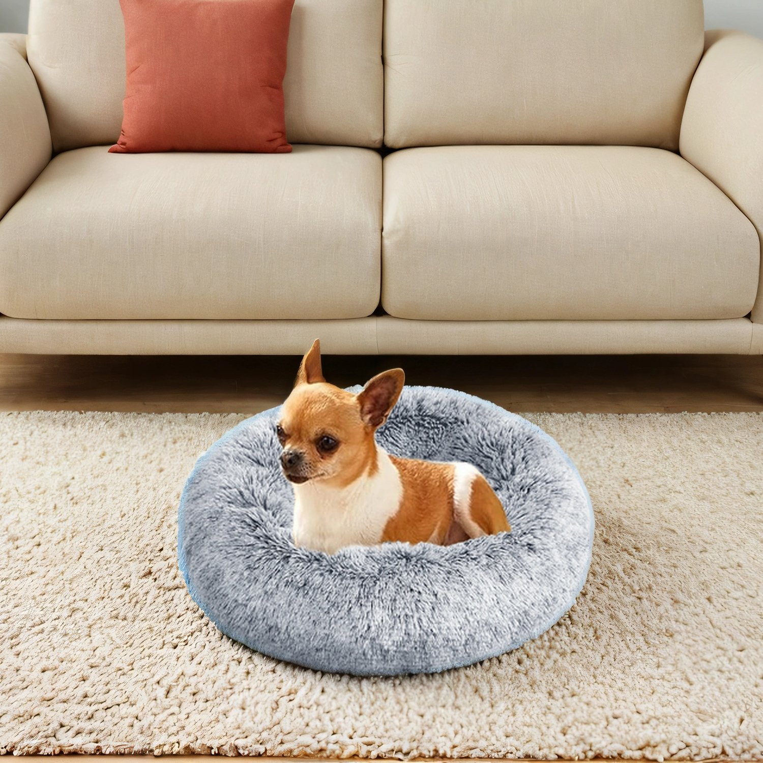 Fluffy Calming Donut Dog Bed with Removable, Washable Cover