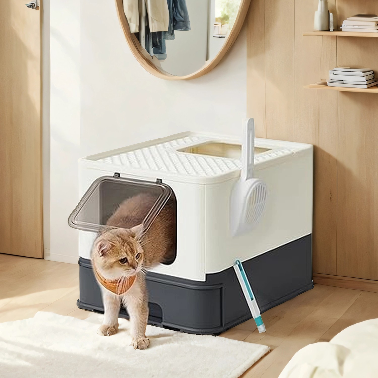 Enclosed Cat Litter Box With Lid, Top Entry