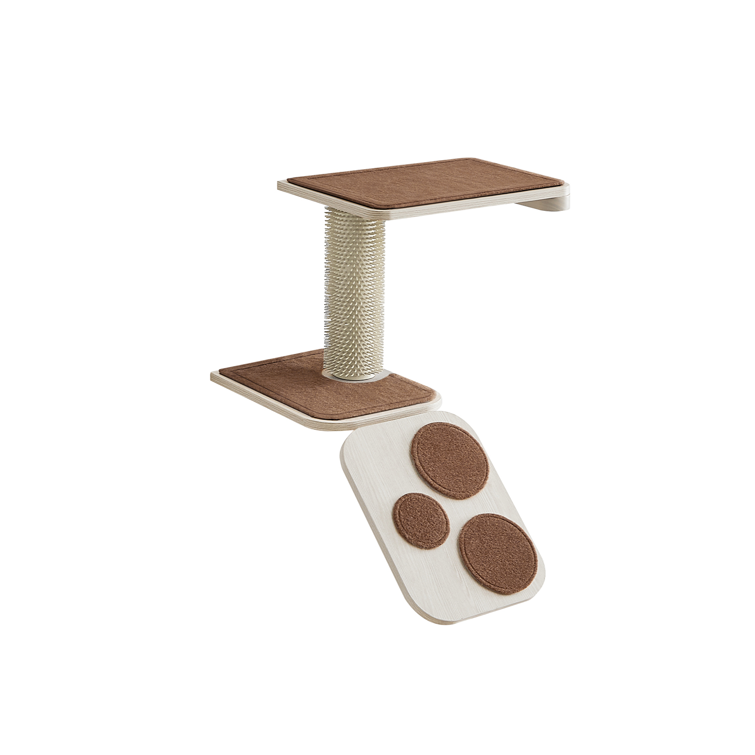 Wall-Mounted Cat Stairs with Shelf and Self-Groomer