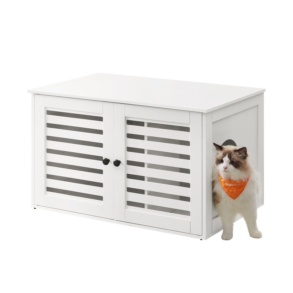 Cat Litter Box Enclosure with Removable Divider 80 x 53 x 49 cm Cloud White Cat Litter Box Enclosure with Removable Divider 80 x 53 x 49 cm Cloud White