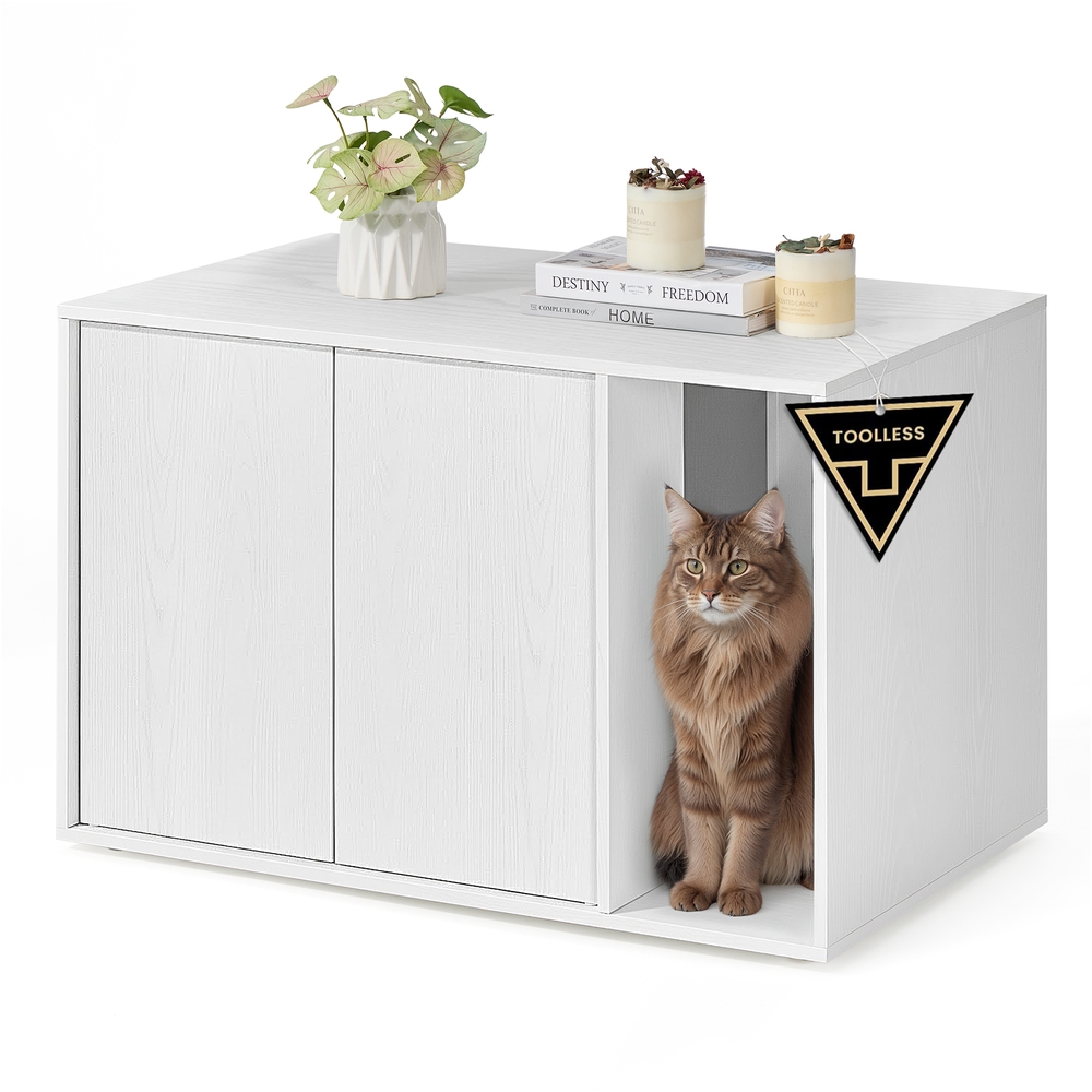 Superfast Toolless Assembly Cat Litter Box Enclosure Snow White