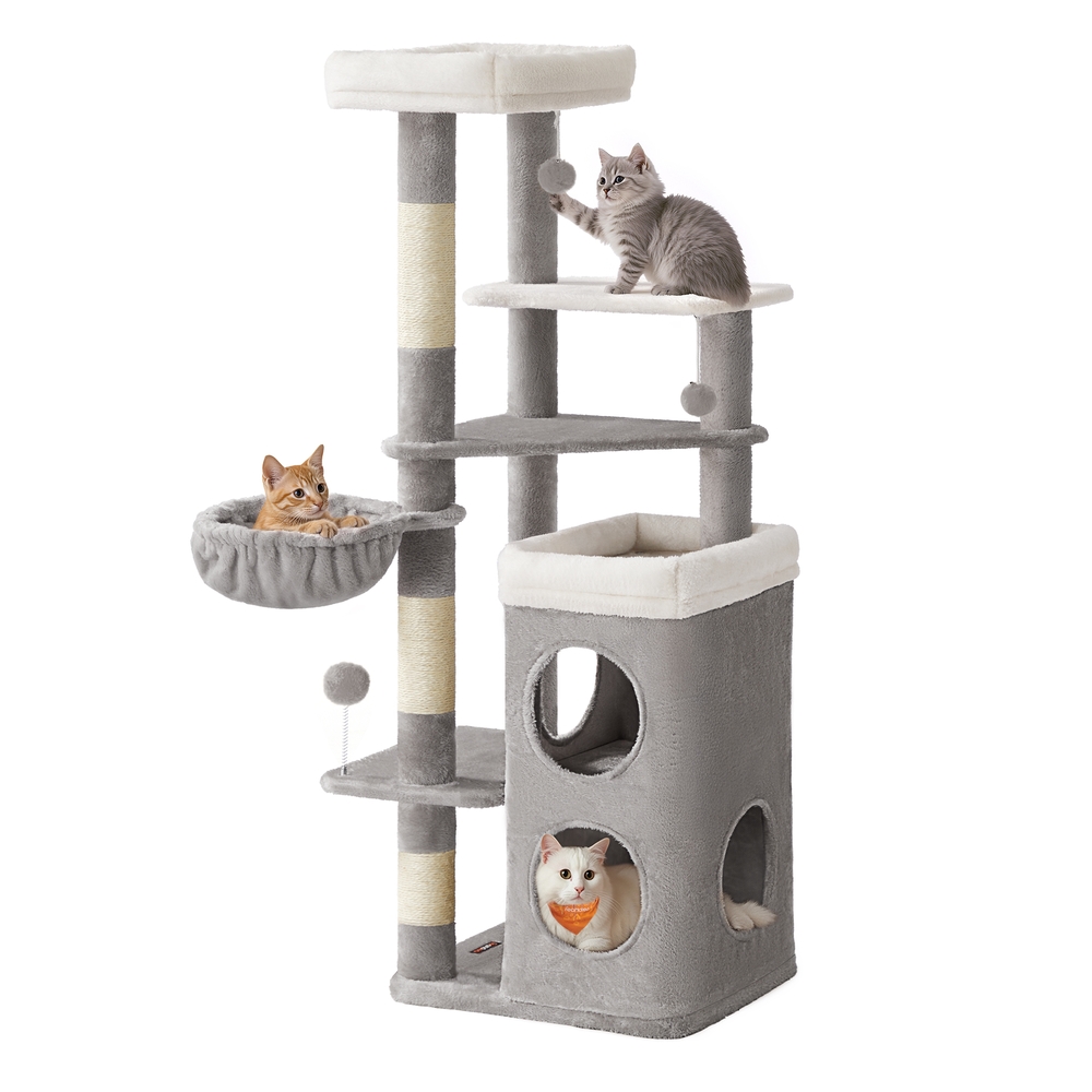 Multi level cat tree with caves basket and scratching posts