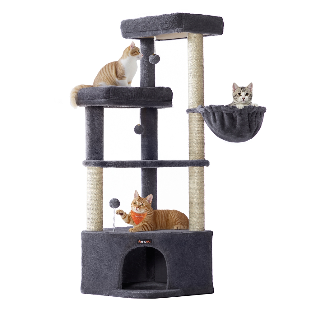 Cat tree tower with large cave perches basket and scratching posts