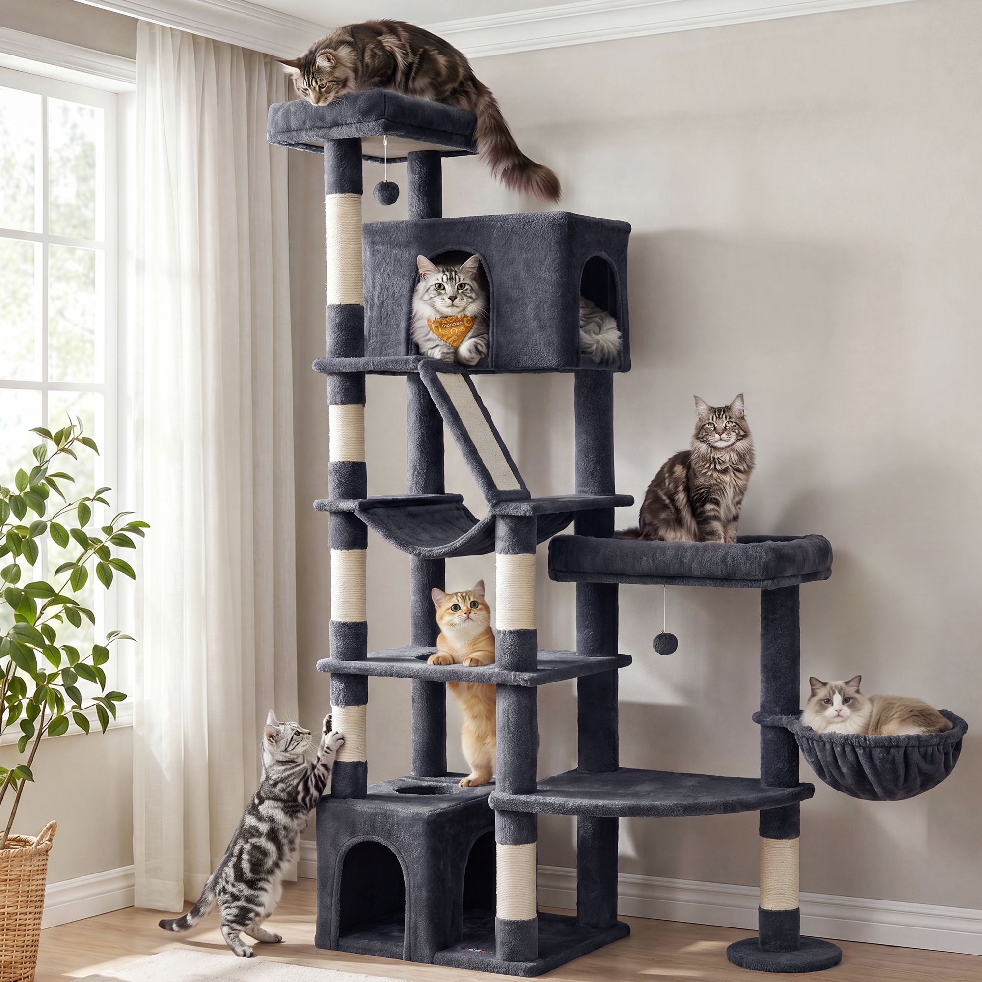 Extra large cat tree with scratching posts and board dark gray Extra large cat tree with scratching posts and board dark gray
