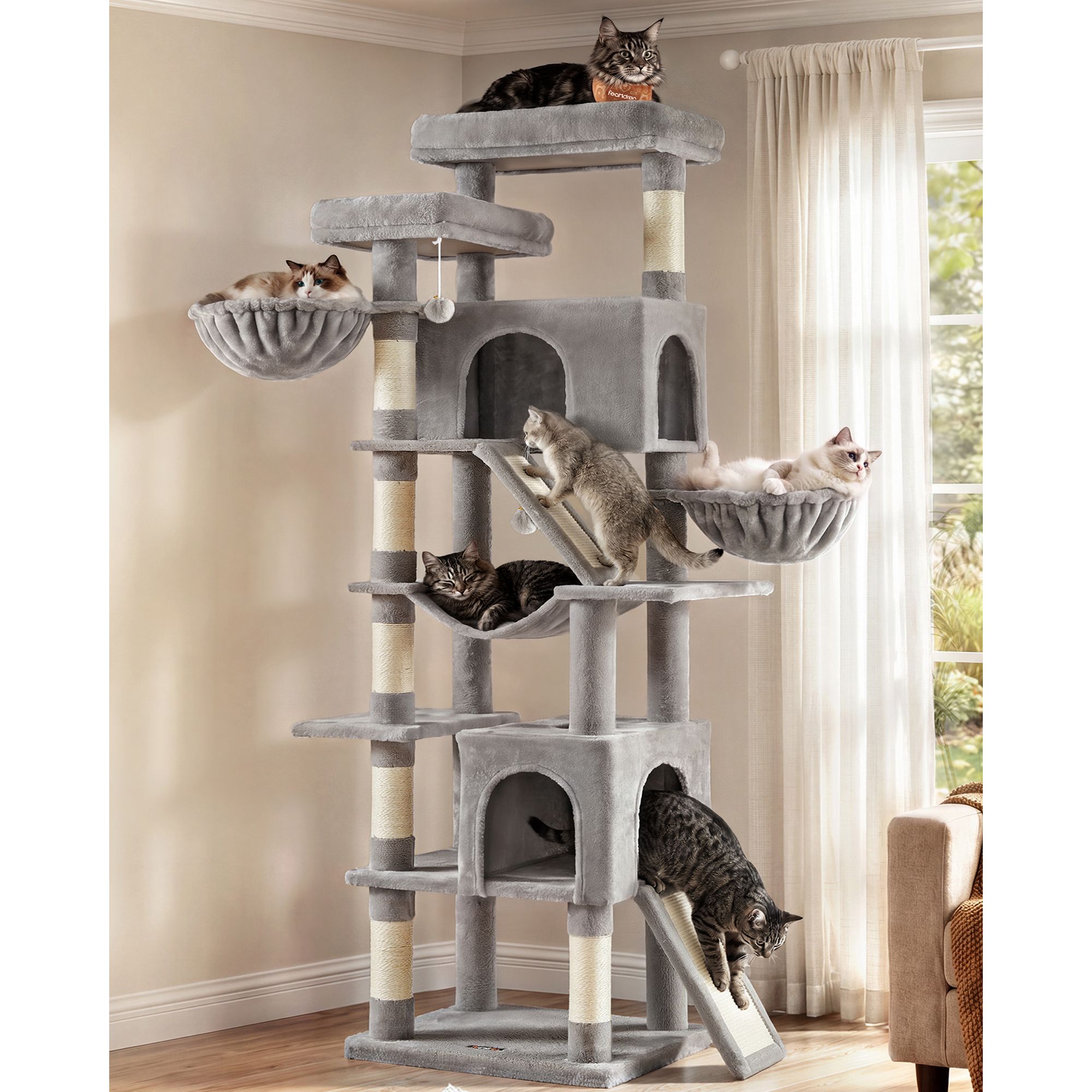 Cat tree 55 x 45 x 205 cm sisal scratching posts dove gray