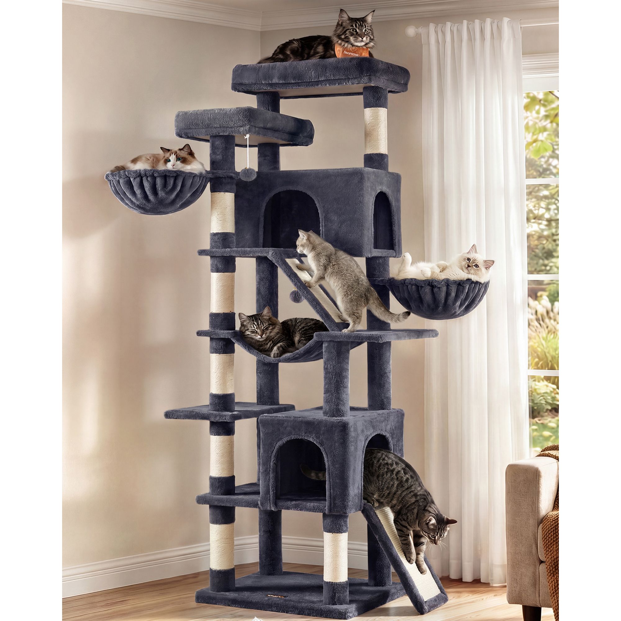Cat tree 55 x 45 x 205 cm sisal scratching posts dark grey Cat tree 55 x 45 x 205 cm sisal scratching posts dark grey