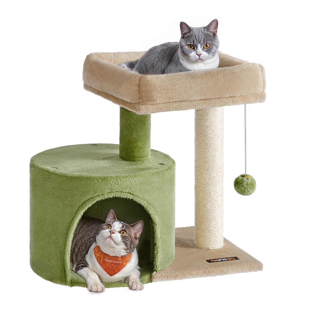 Cat tree with condo and sisal posts Grass Green and Camel Brown