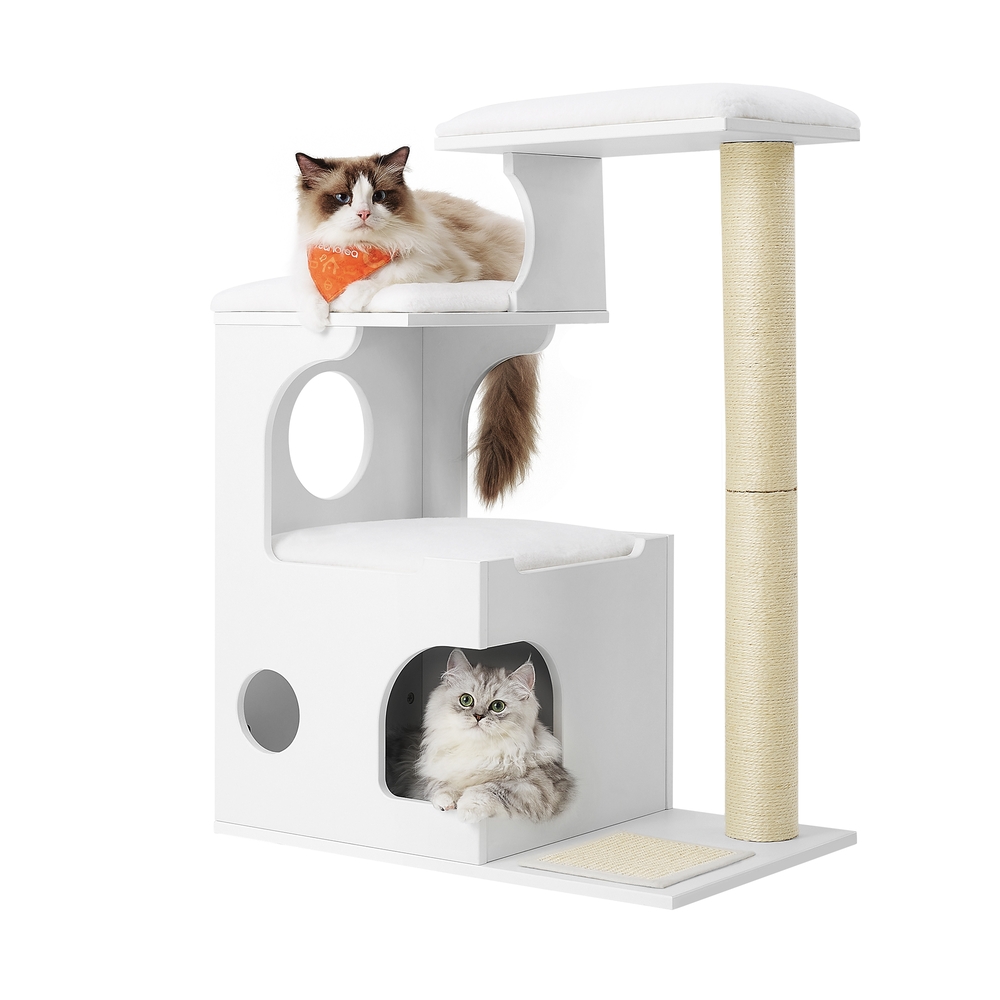 WoodyWonders Cat Tree, 86 cm Cat Tower, Cloud White