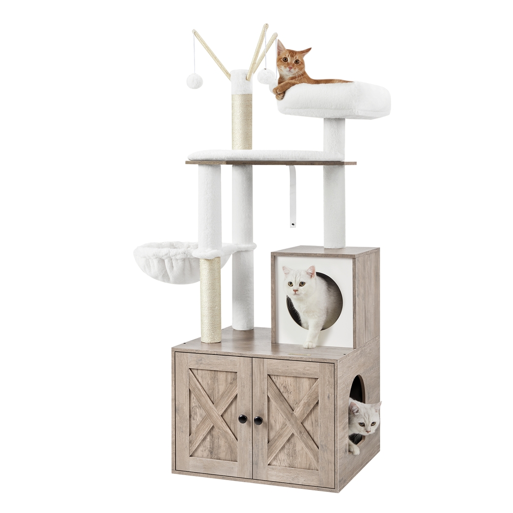 2-in-1 Modern Cat Tower Cat Condo with Scratching Posts Greige