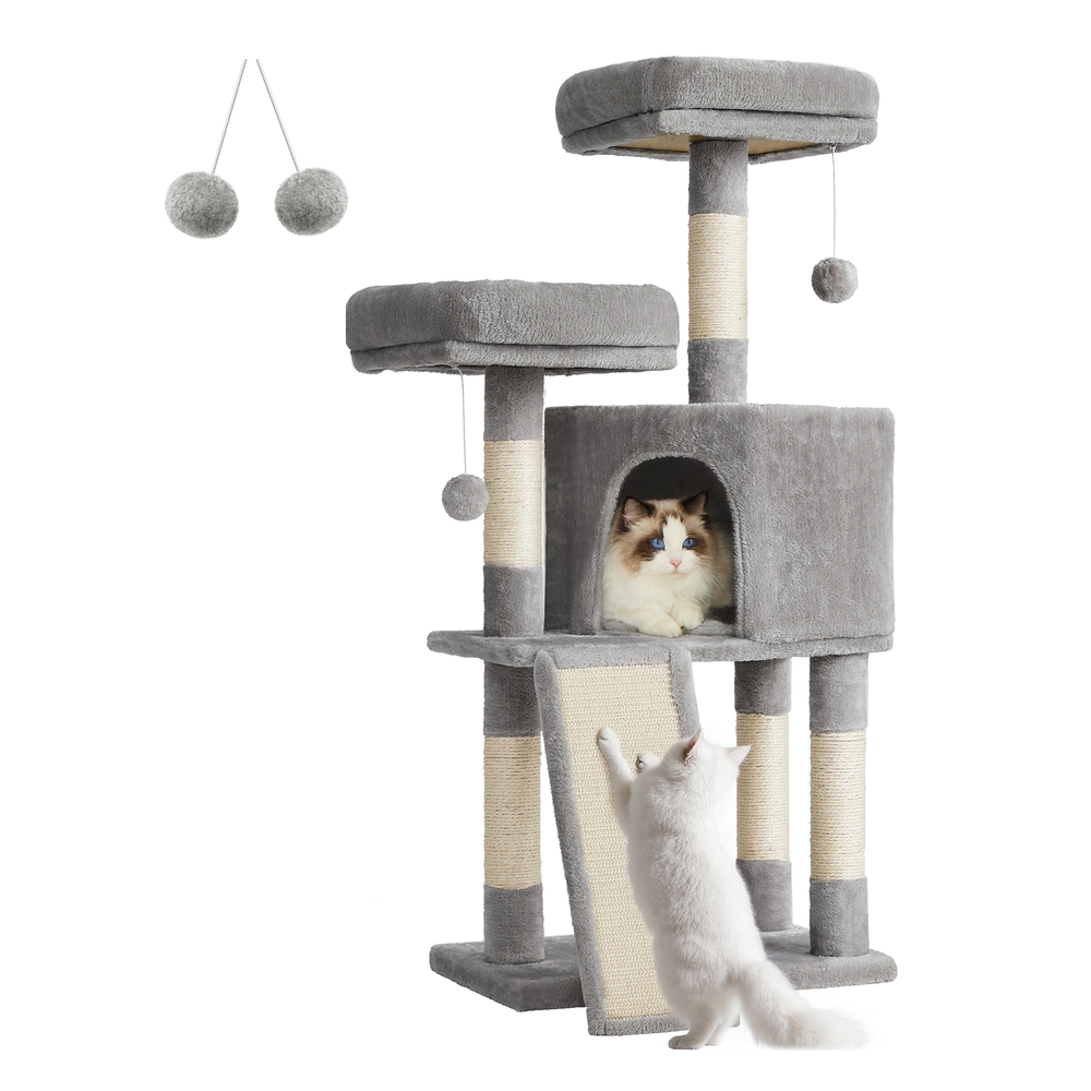 Grey Cat Tower with Scratching Ramp
