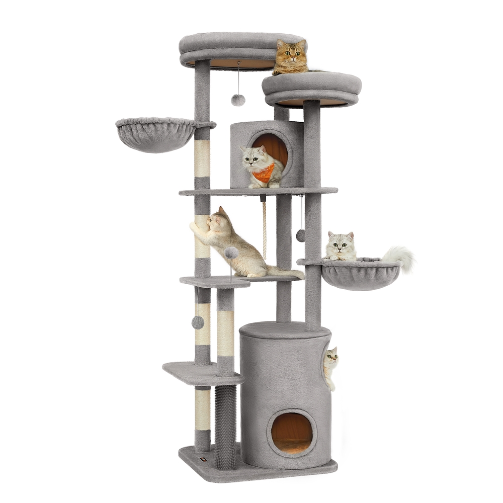196 cm Tall Cat Tower with 2 Perches Light Grey 196 cm Tall Cat Tower with 2 Perches Light Grey