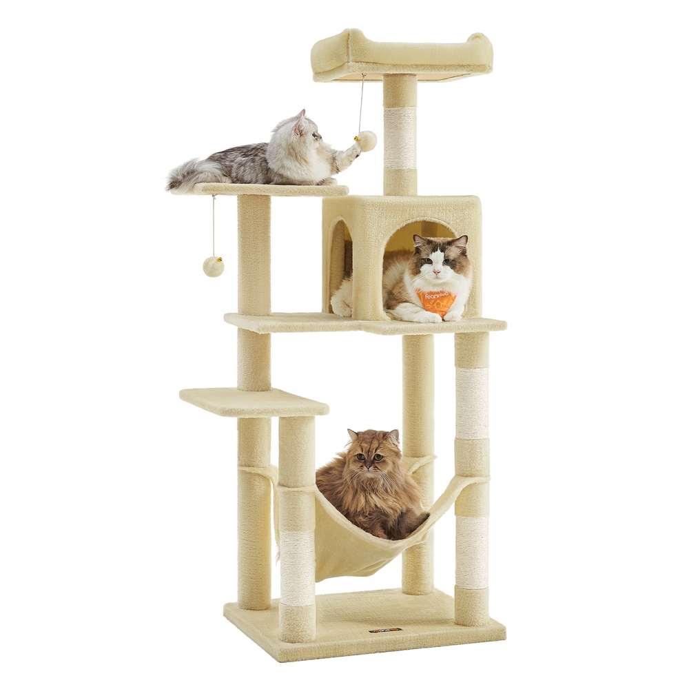143 cm Plush Cat Tree with 4 Scratching Posts Beige