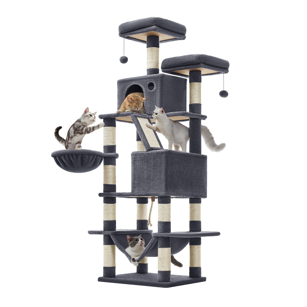 Cat Tree 168 cm Large Cat Tower Condo with 13 Scratching Posts Smoky Grey