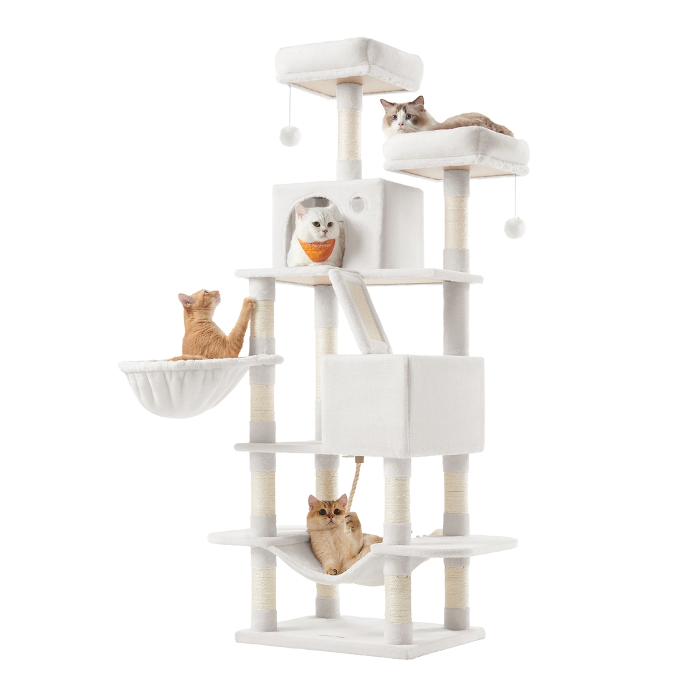 168 cm Tall Cat Tree with 13 Scratching Posts Cream White