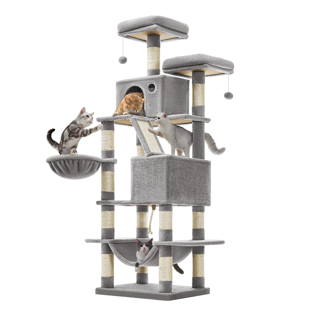 168 cm Tall Cat Tree with 13 Scratching Posts Light Grey