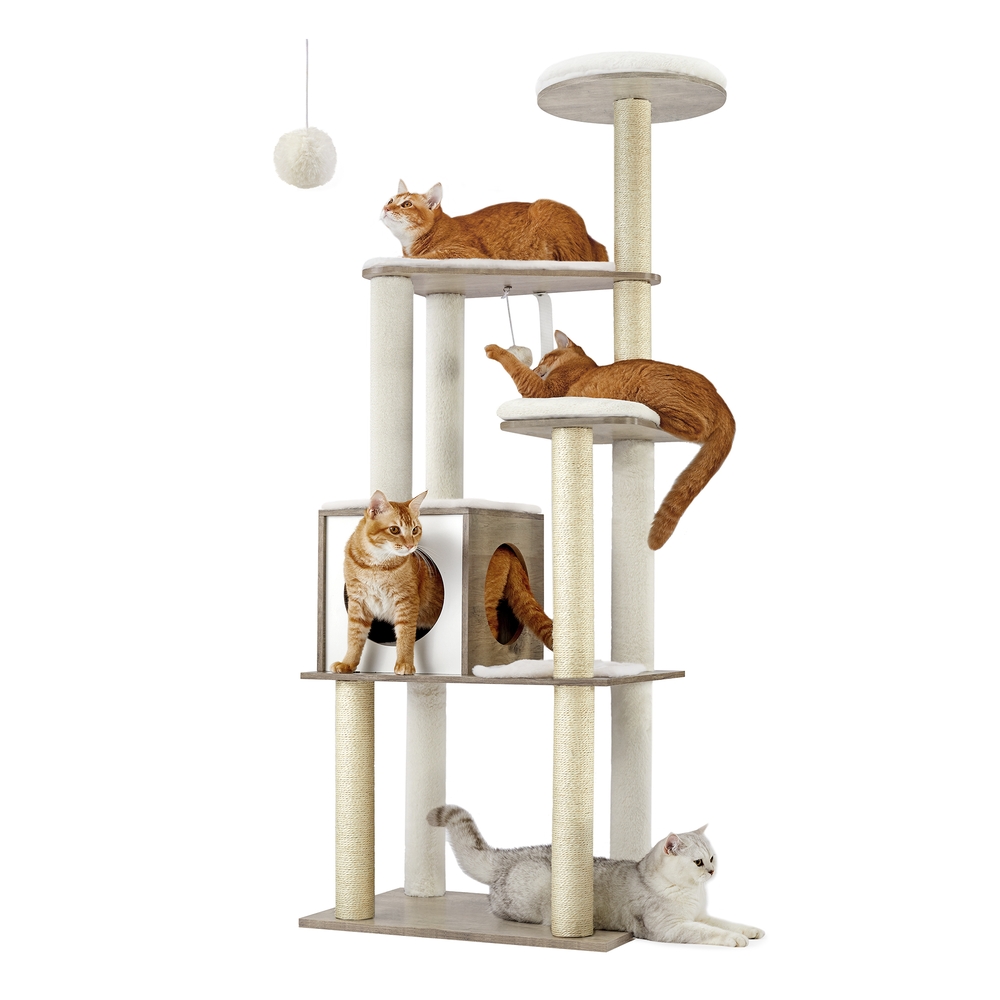 Cat Tower with Scratching Posts Padded Perches Wooden