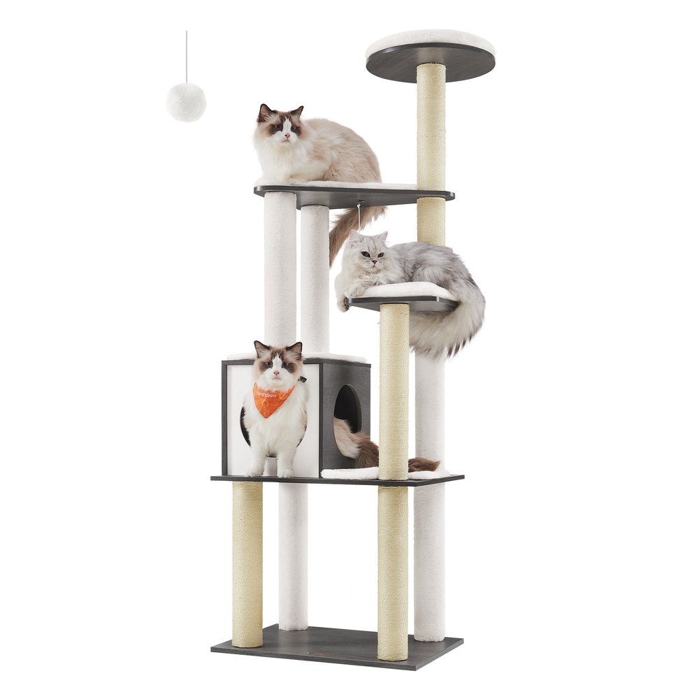 165 cm Modern Cat Tree with 5 Scratching Posts Misty Grey