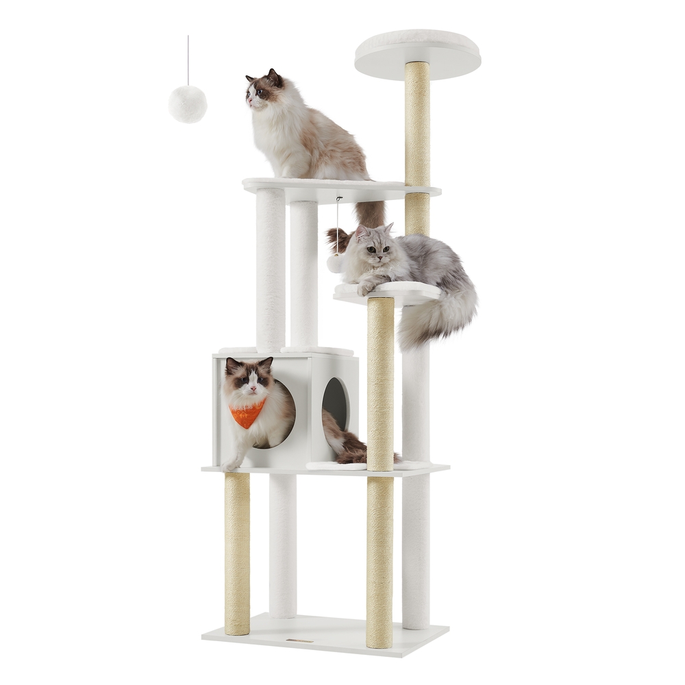 165 cm Tall Cat Tree with 5 Scratching Posts Cloud White