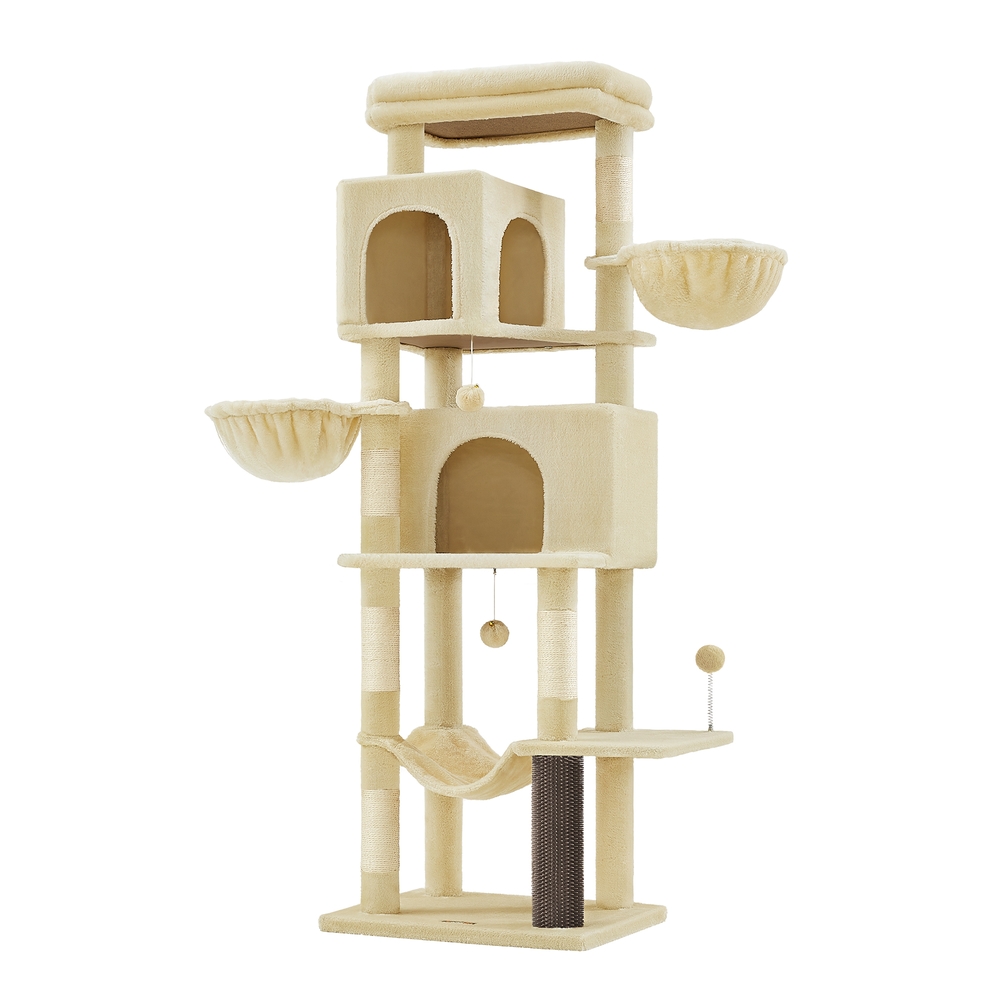 175 cm Tall Cat Tree with 5 Scratching Posts Sand Beige 175 cm Tall Cat Tree with 5 Scratching Posts Sand Beige