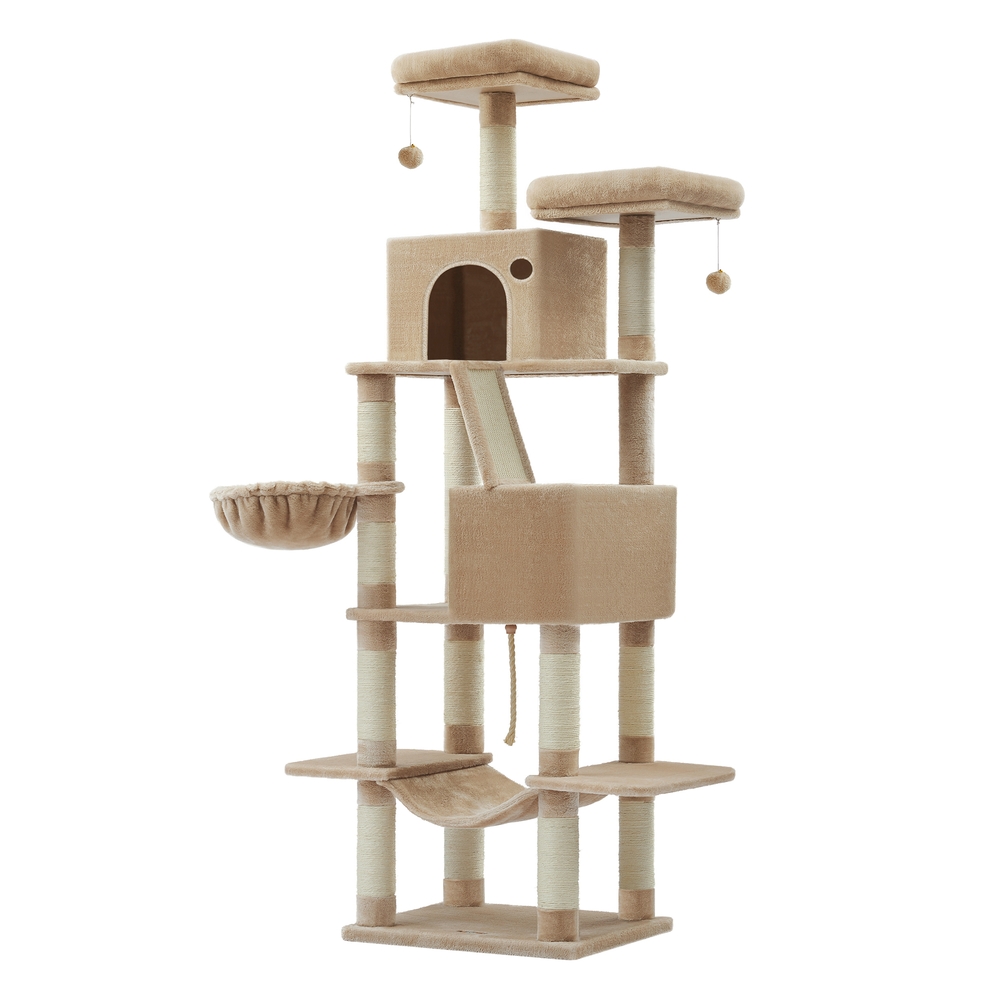 Cat Tree 206 cm Large Cat Tower with 13 Scratching Posts Camel Brown