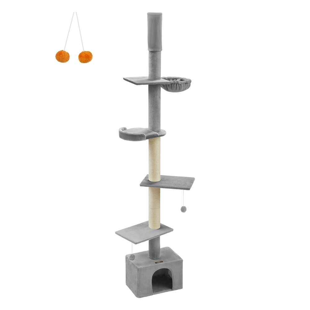 231-291 cm Floor to Ceiling Cat Tree for Indoor Cats Light Grey