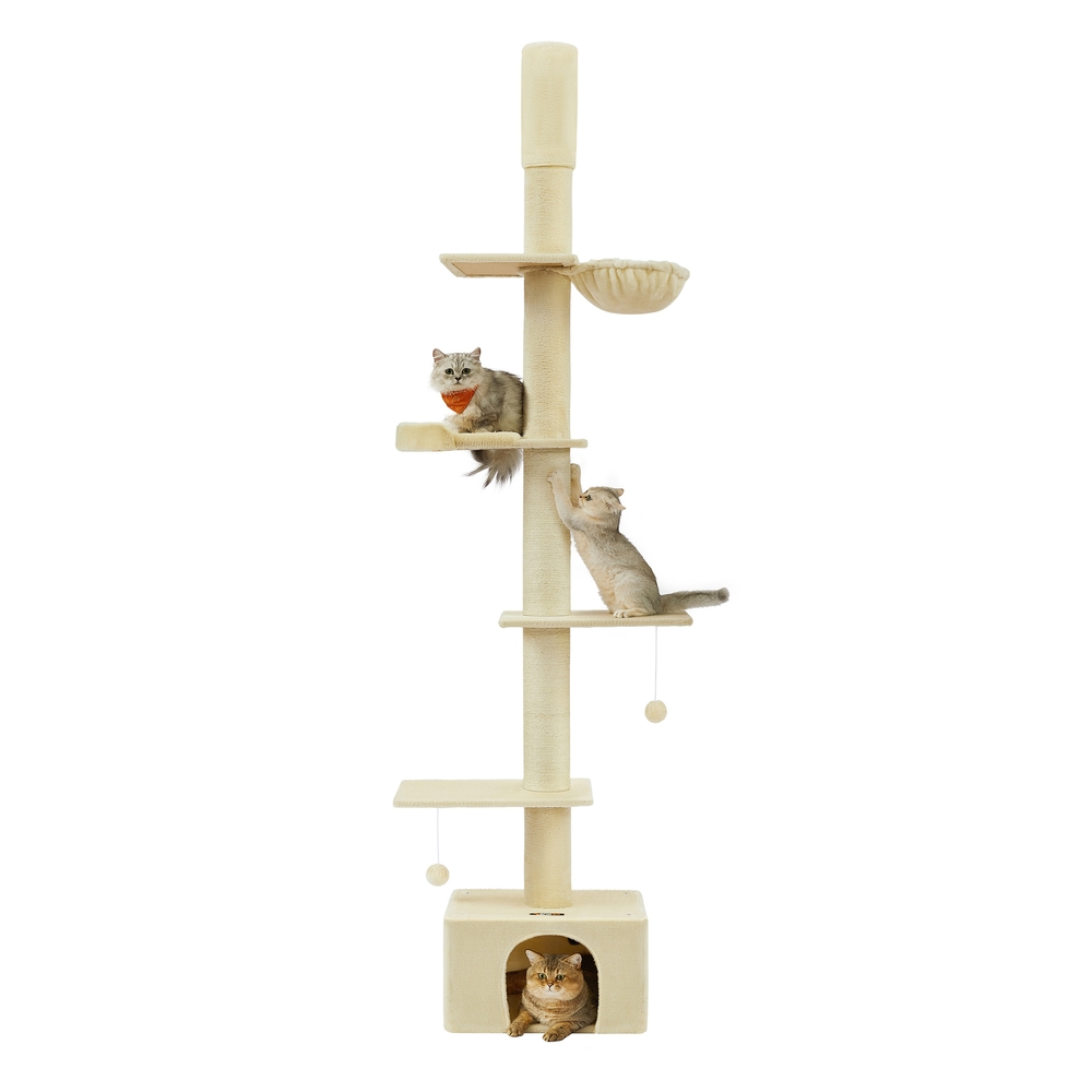 231-291 cm Floor to Ceiling Cat Tree for Indoor Cats Beige
