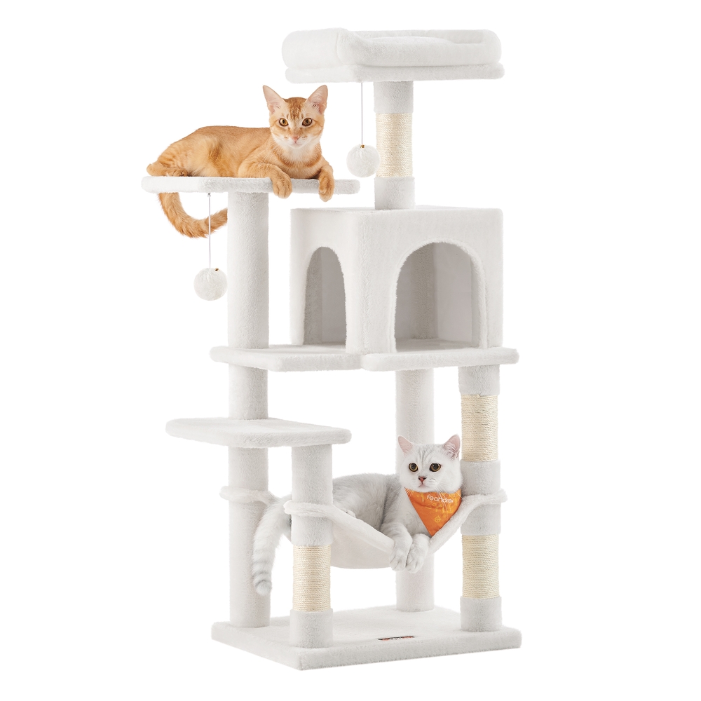 Cat Tree Tower 112 cm Multi-Level Plush Cat Condo with 4 Scratching Posts Cream White