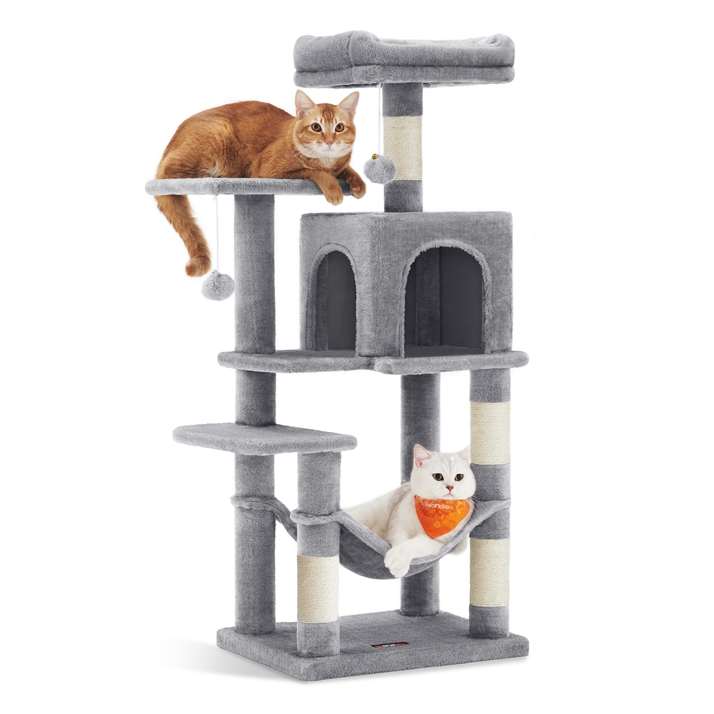 Cat Tree Tower 112 cm Multi-Level Plush Cat Condo with 4 Scratching Posts Light Grey