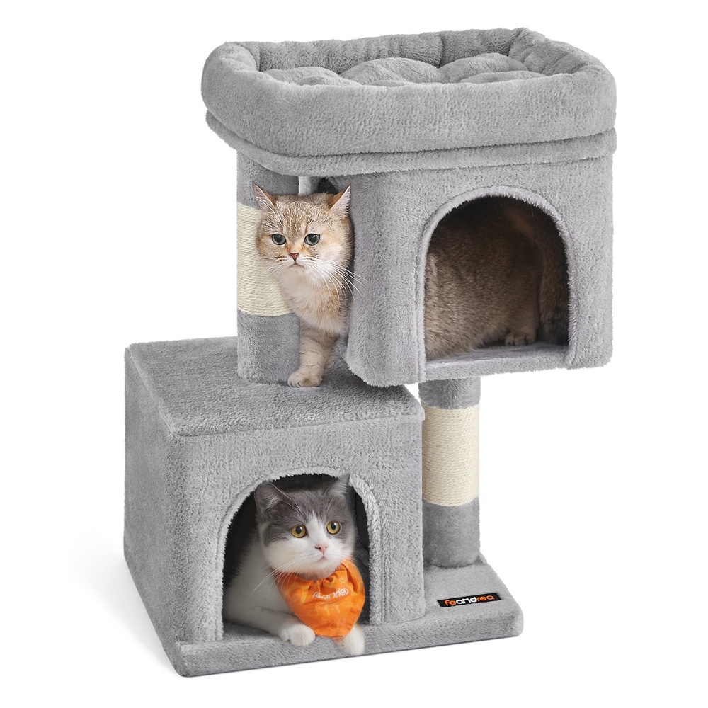 Cat Tree Tower 67 cm for Kittens up to 3 kg 2 Caves Light Grey