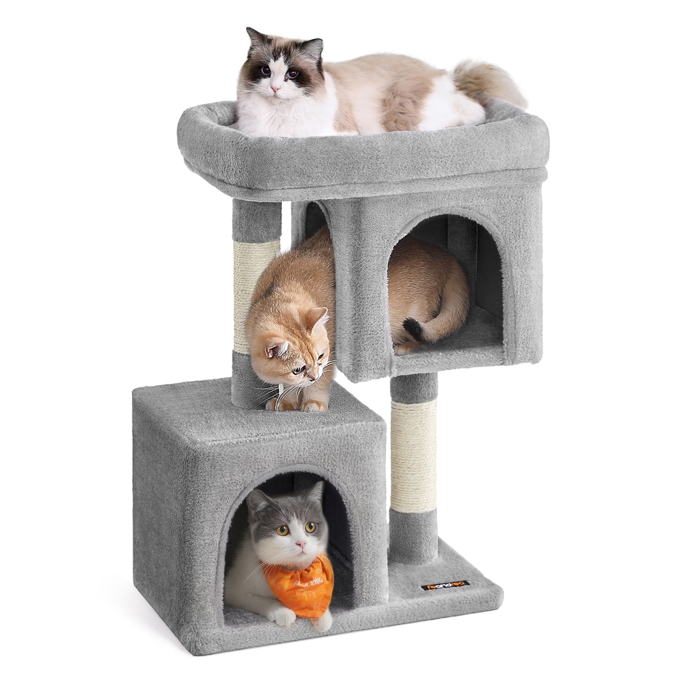 Cat Tree Tower 74 cm with 2 Cat Caves Light Grey