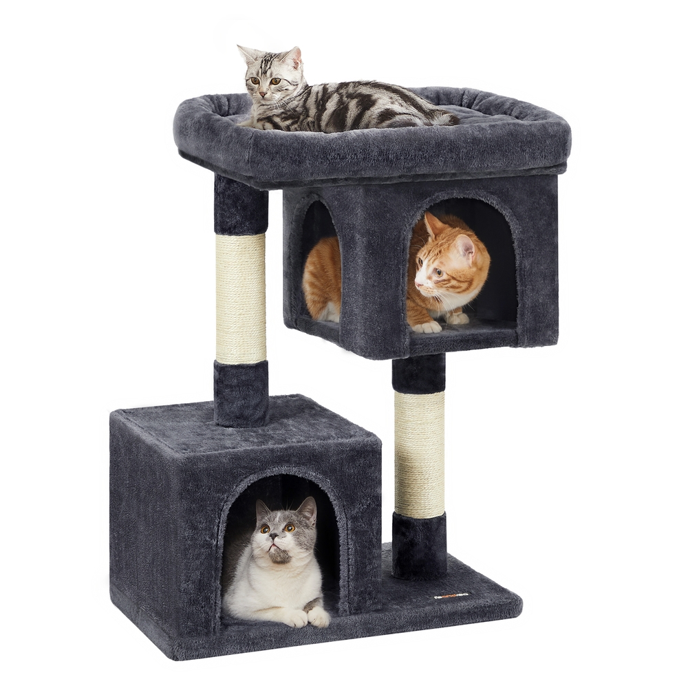 Cat Tree Tower 84 cm for Large Cats up to 7 kg 2 Caves Smoky Grey