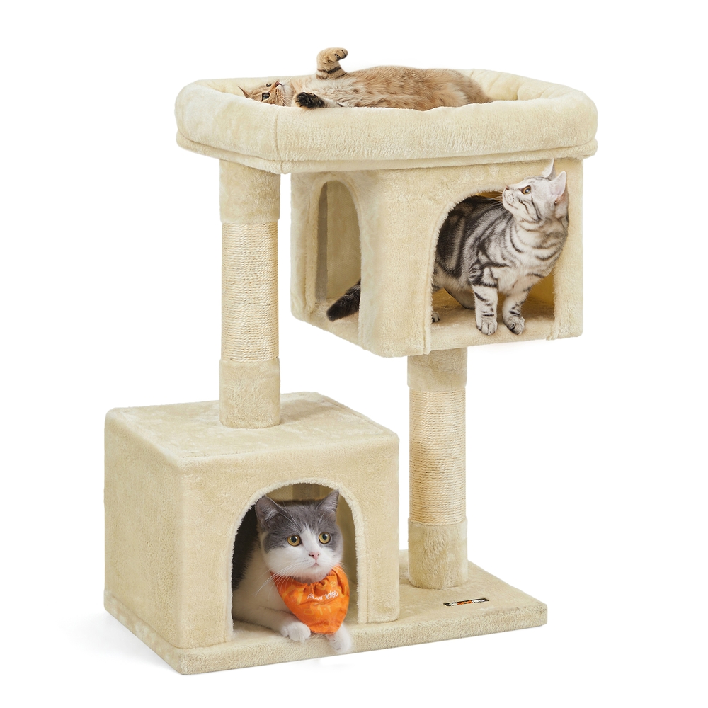 Cat Tree Tower 84 cm for Large Cats up to 7 kg 2 Caves Beige Cat Tree Tower 84 cm for Large Cats up to 7 kg 2 Caves Beige