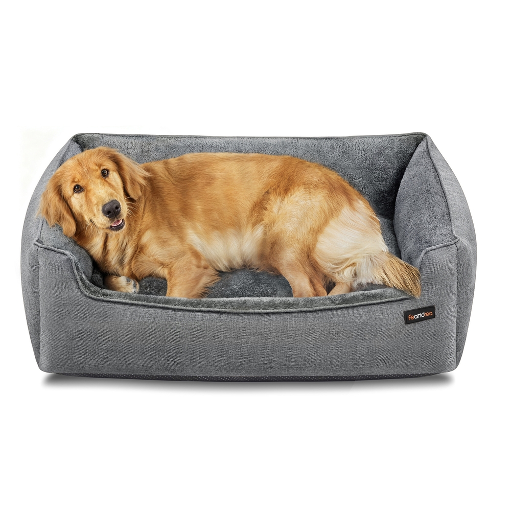 Dog Bed Linen-Look Pet Bed 100 x 75 x 25 cm Dove Grey