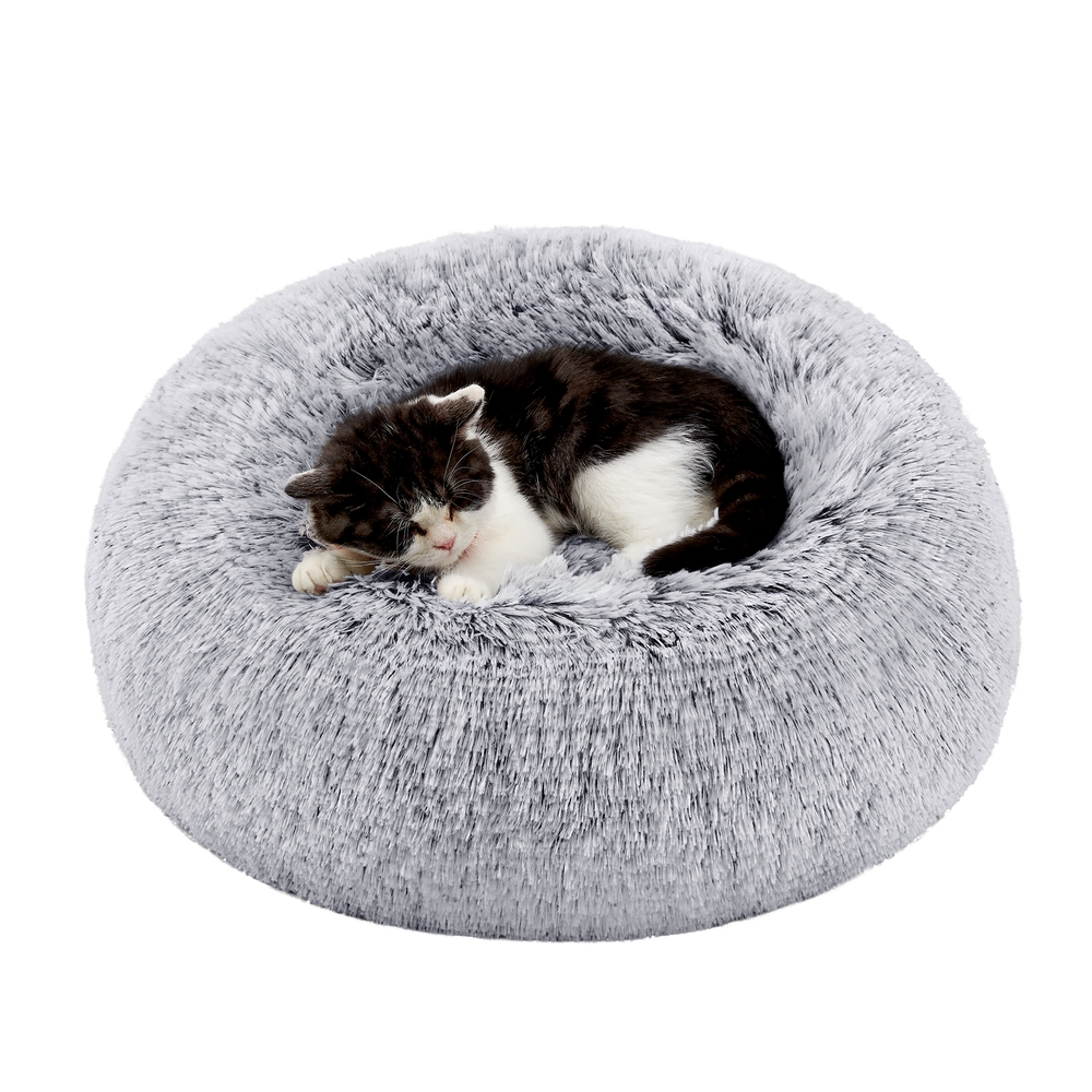 Round Fluffy Dog Bed Dove Grey