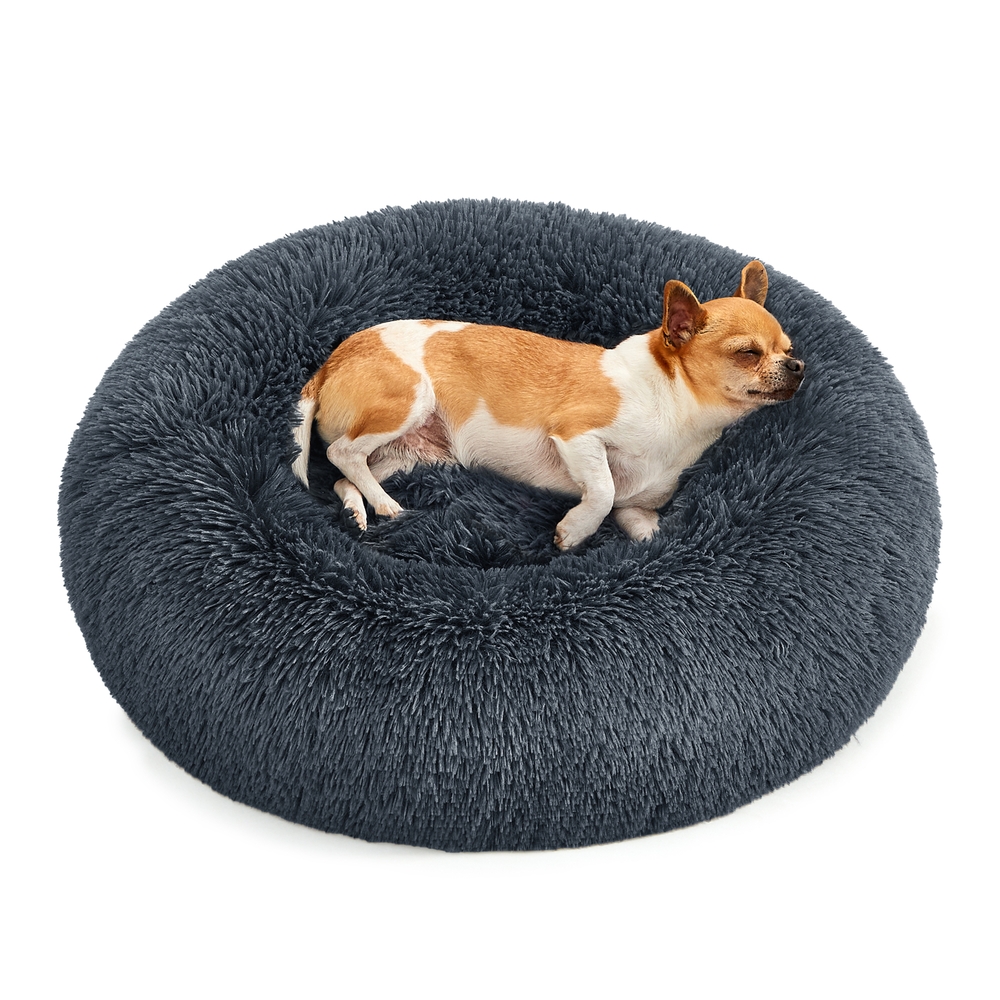 Calming Donut Pet Bed for Dogs & Cats – Plush Washable Cover, 60cm Dark Grey