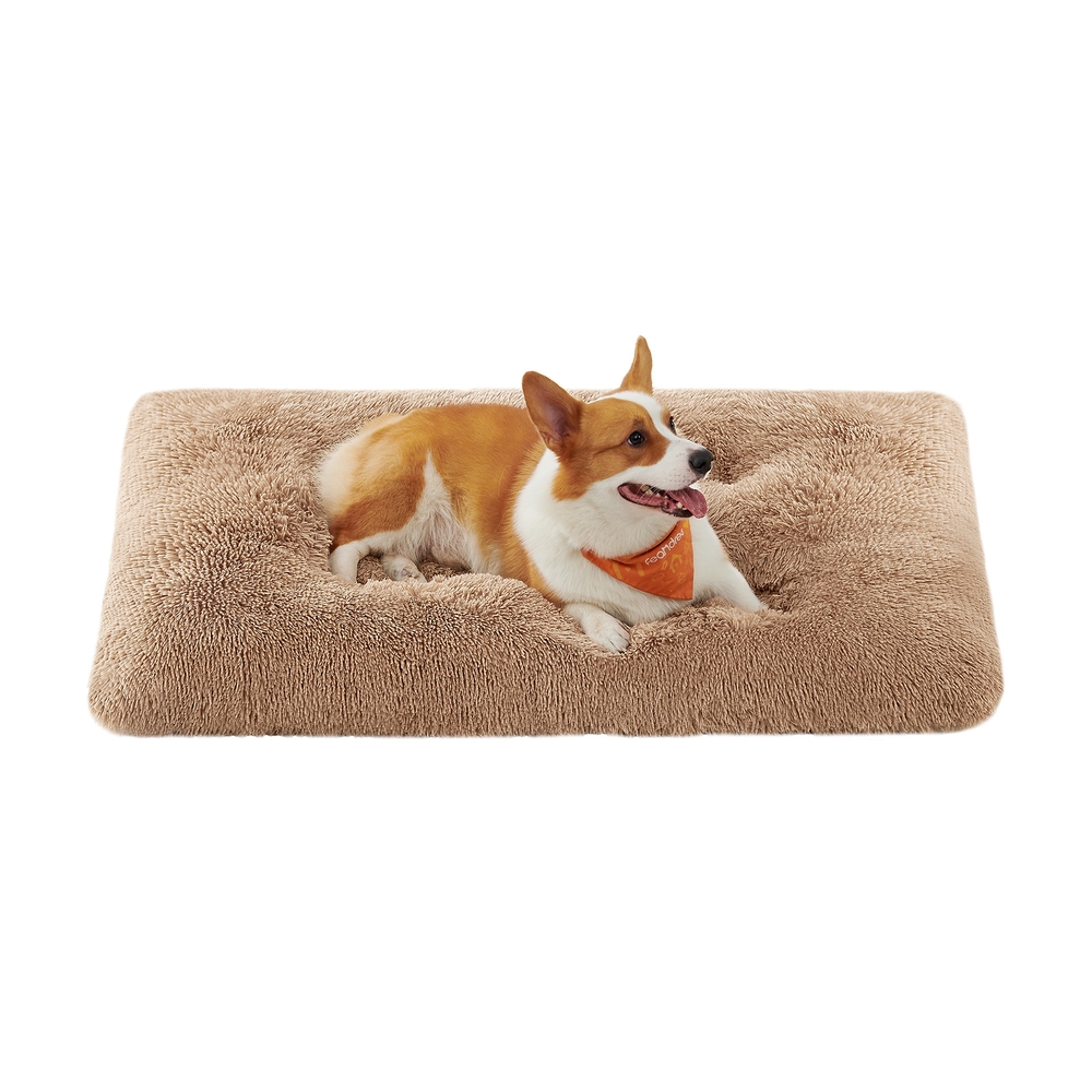 110 x 73 cm Fluffy Dog Bed Camel Brown