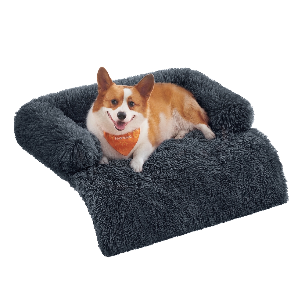 95 x 85 x 16 cm FluffyHug Dog Sofa Bed L Dark Grey