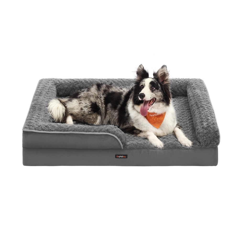 Memory Foam Dog Bed with Sides Slate Grey