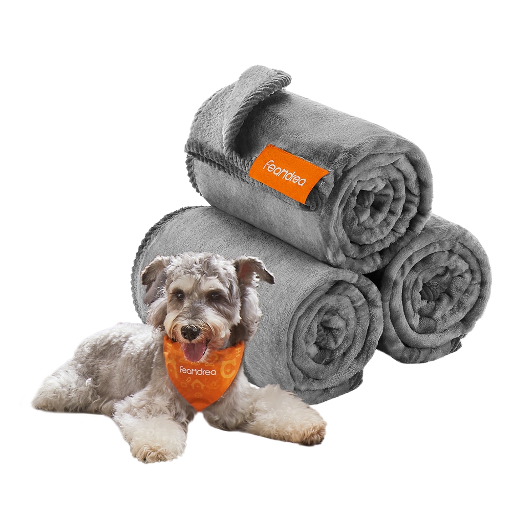 Pack of 3 Flannel Pet Blankets 102 x 73 cm Slate Grey