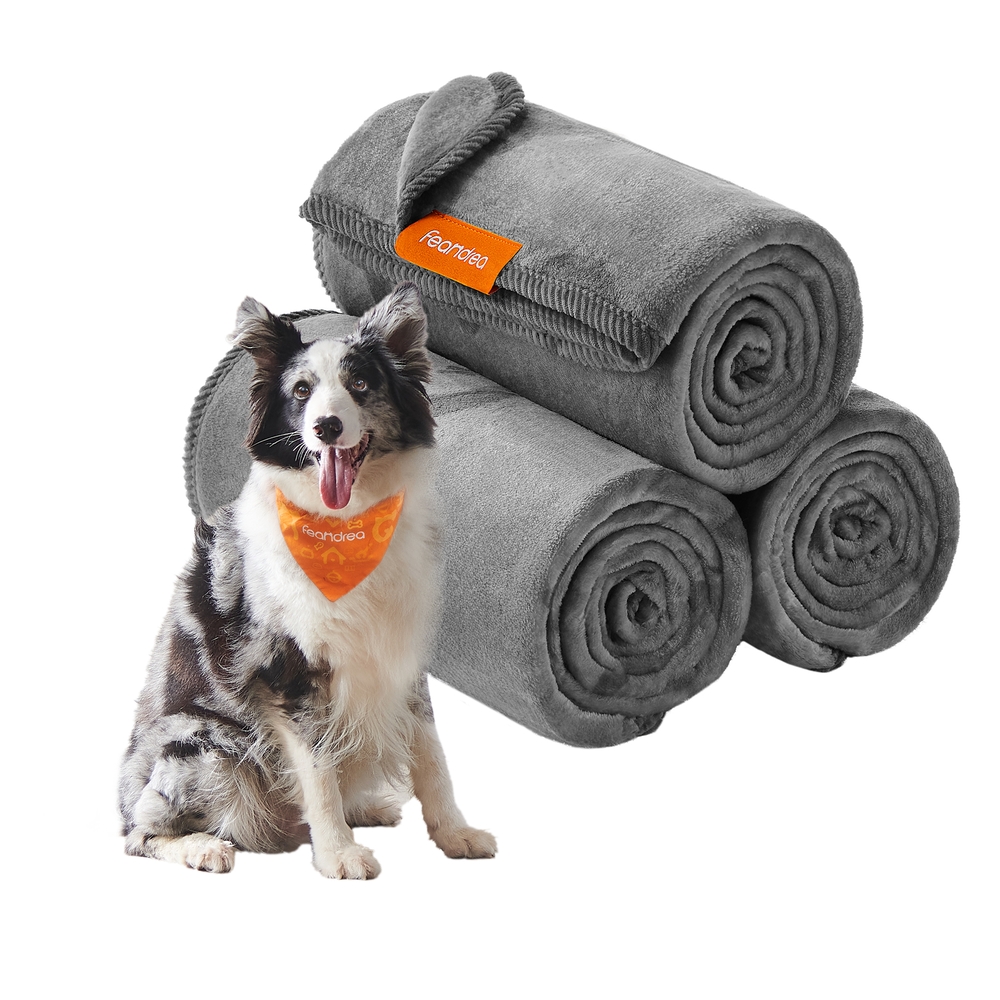 Pack of 3 Flannel Pet Blankets 152 x 127 cm Slate Grey