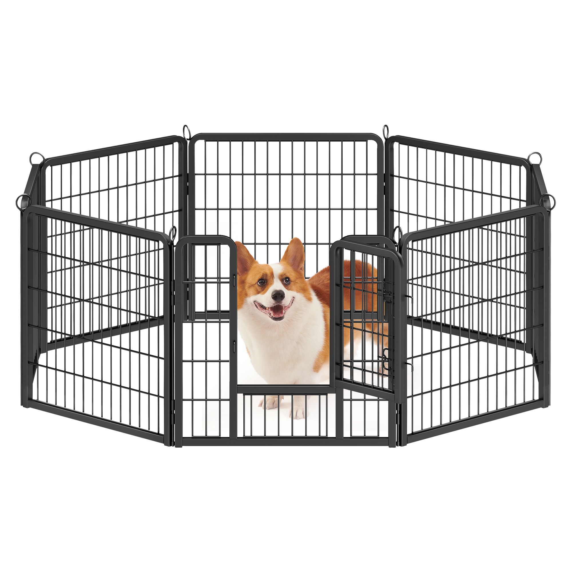 Steel dog playpen 8 panels with door rust resistant black