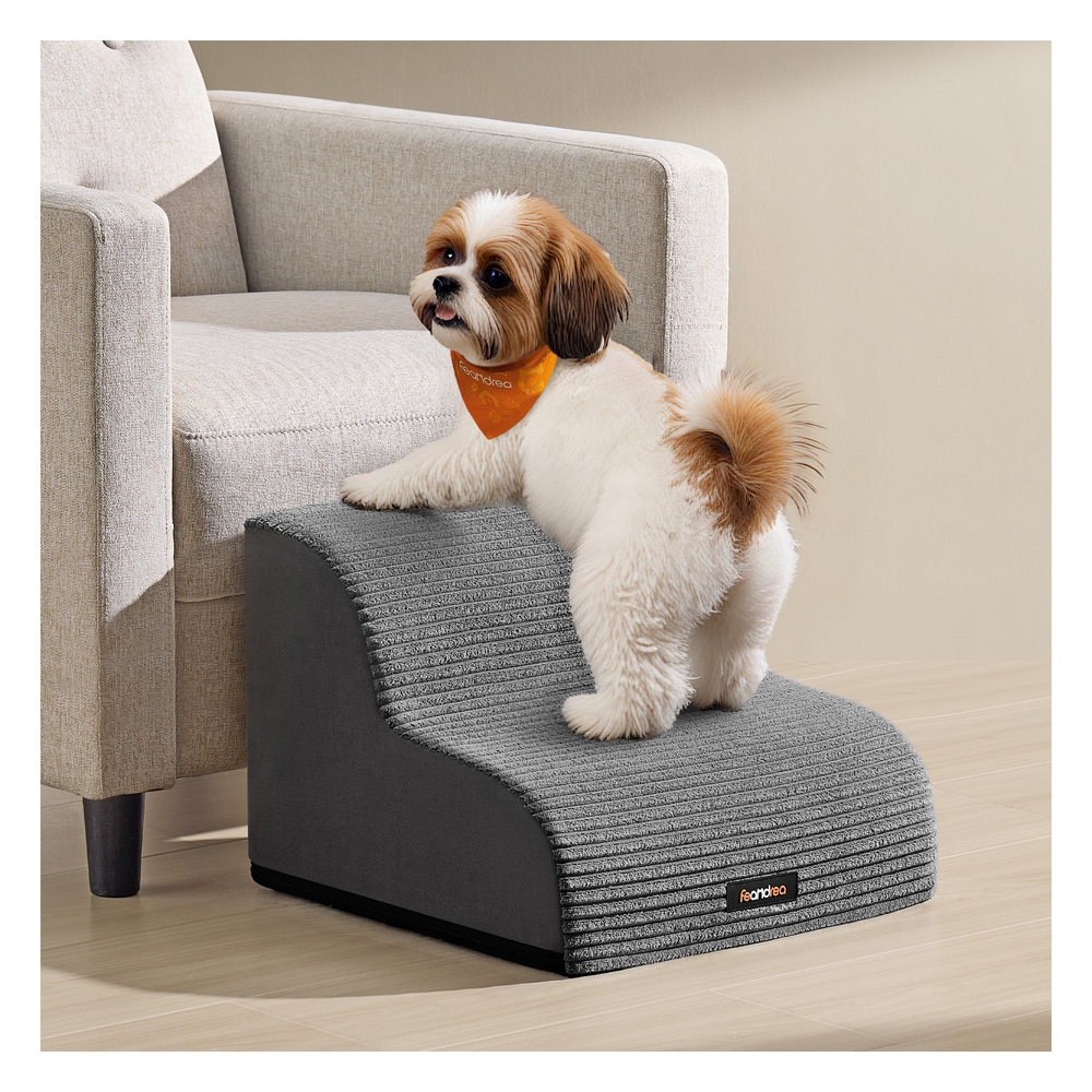 2-Step Dog Stairs Corduroy Dog Steps for Bed Slate Grey