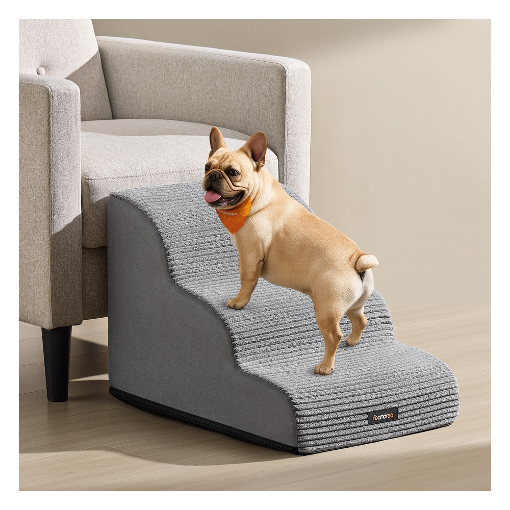 3 Steps Dog stairs with gentle slope and anti slip design Dove Grey