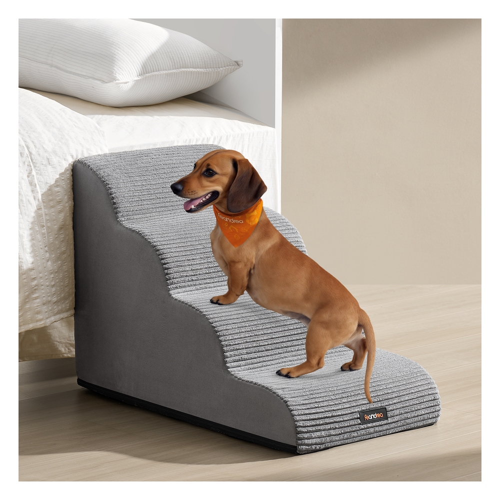 4 Steps Dog stairs with gentle slope and anti slip design Dove Grey