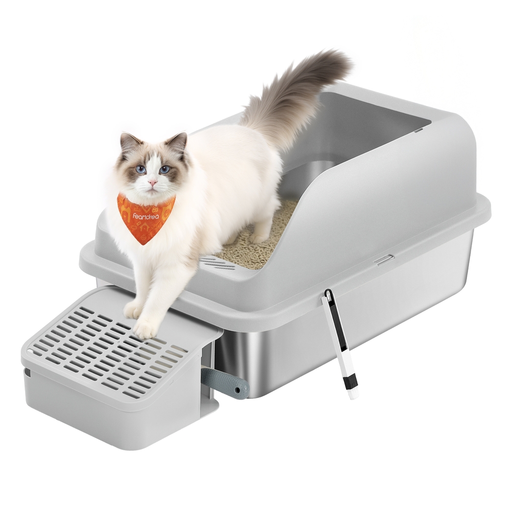 Stainless Steel Cat Litter Box Dove Grey