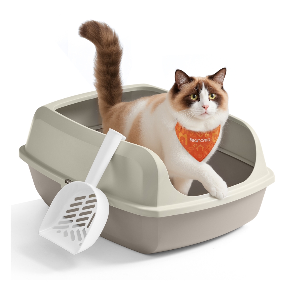 High sided open litter box with scoop for large cats and kittens